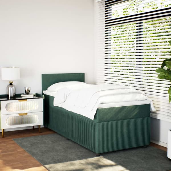 kontinentalseng med madras 90x200 cm fløjl mørkegrøn