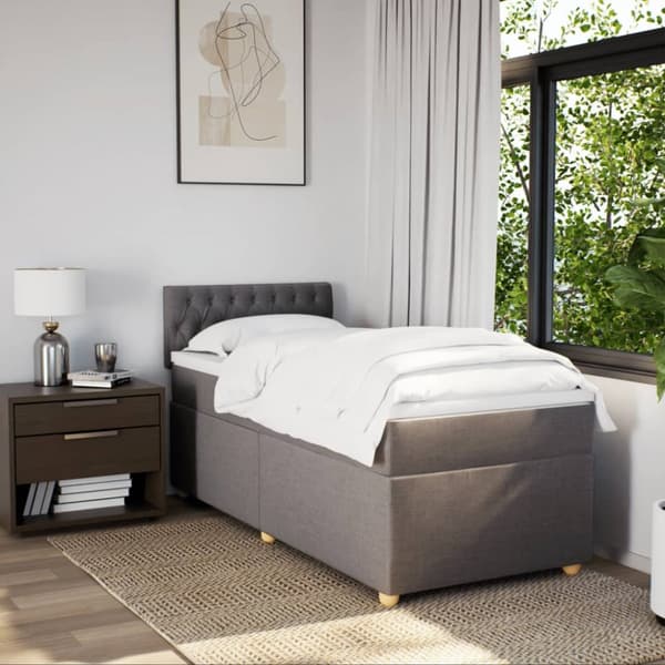 Mannermainen sänky patjalla, taupe, kangas, 90x200 cm
