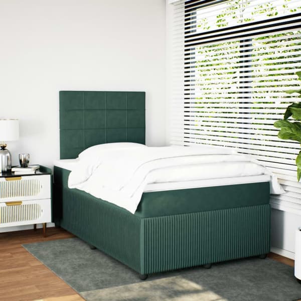 Ramsäng med madrass mörkgrön 120x190 cm sammet