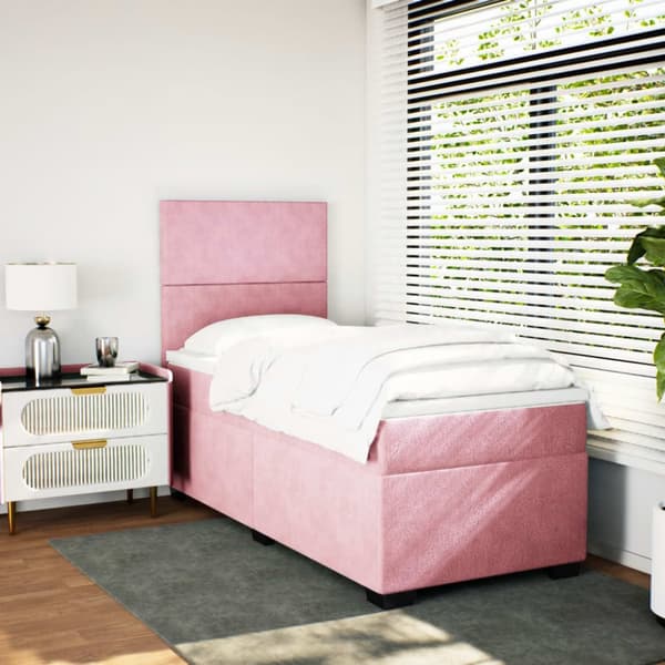 kontinentalseng med madras 80x200 cm fløjl lyserød
