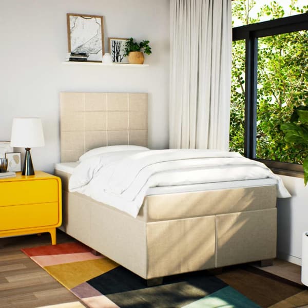 kontinentalseng med madras 120x190 cm stof cremefarvet