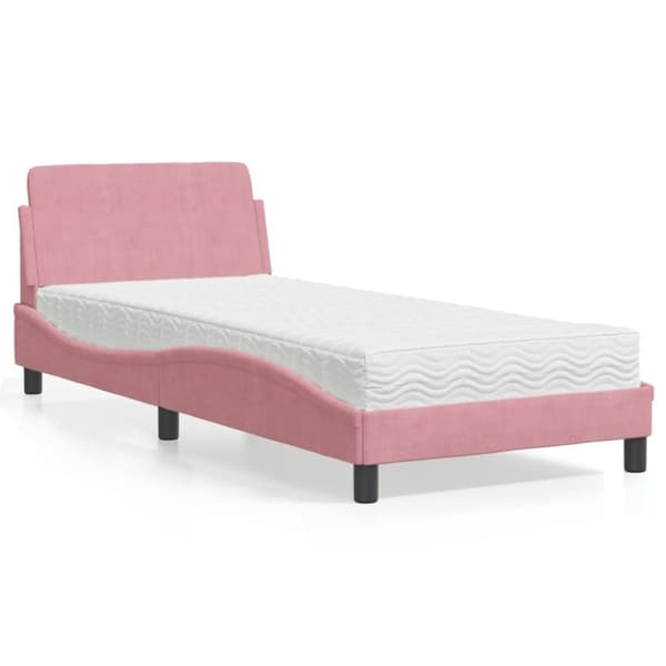 Säng med madrass rosa 90x200 cm sammet