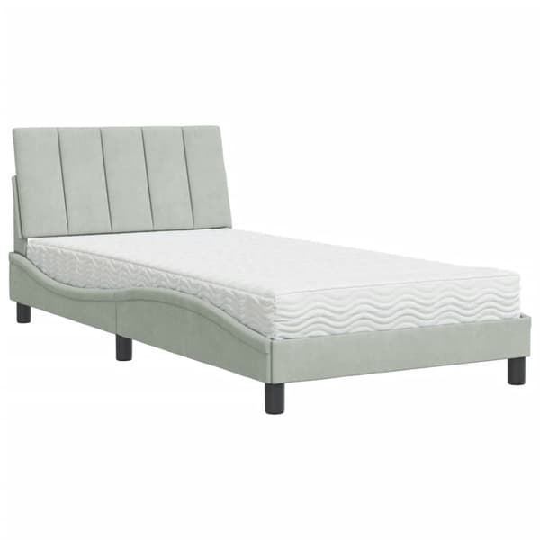 seng med madras 100x200 cm velour lysegrå