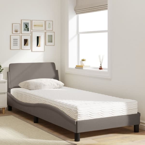 Säng med madrass taupe 90x190 cm tyg