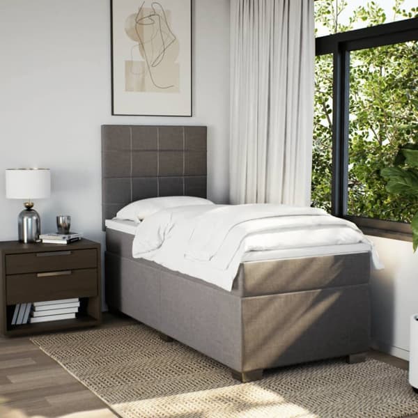 Mannermainen sänky patjalla, taupe, kangas, 90x200 cm