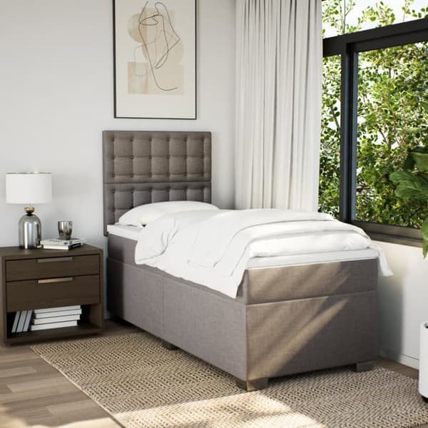 Ramsäng med madrass taupe 90x200 cm tyg