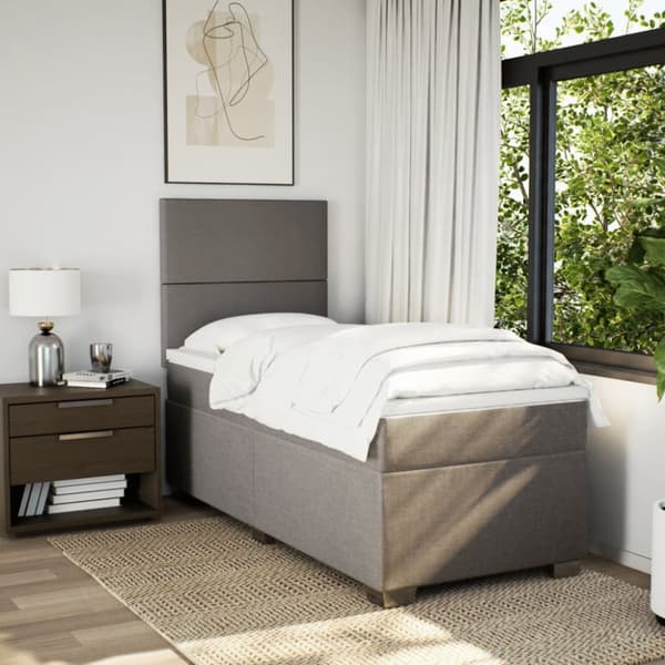 Mannermainen sänky patjalla, taupe, kangas, 90x190 cm