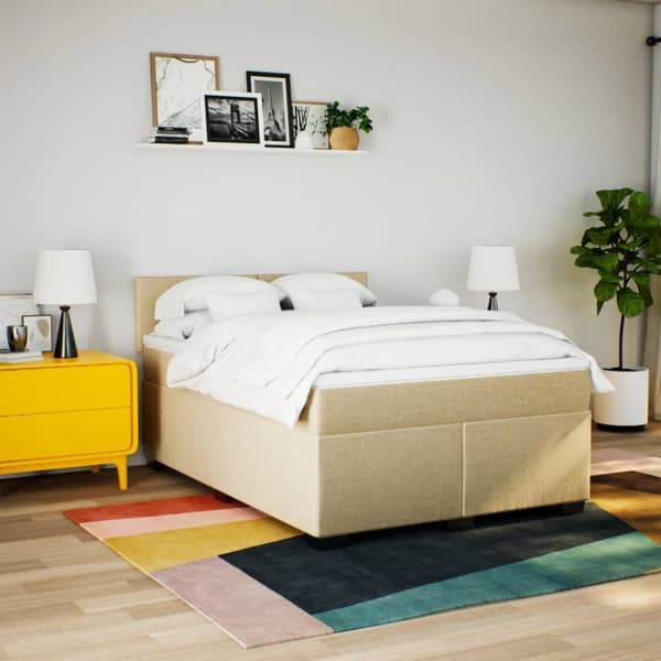 kontinentalseng med madras 160x200 cm stof cremefarvet