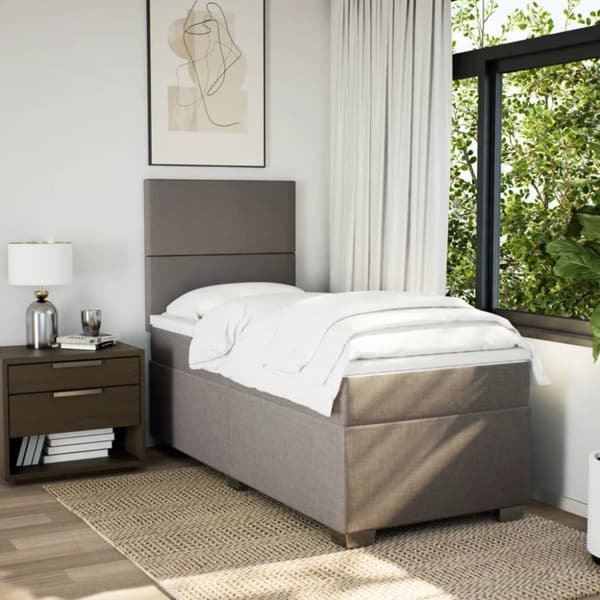 Mannermainen sänky patjalla, taupe, kangas, 100x200 cm