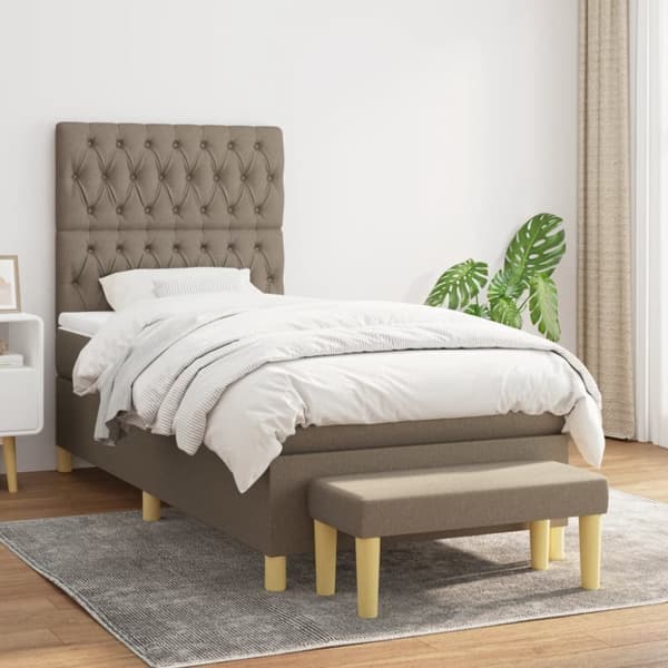 Mannermainen sänky patjalla, taupe, kangas, 90x200 cm