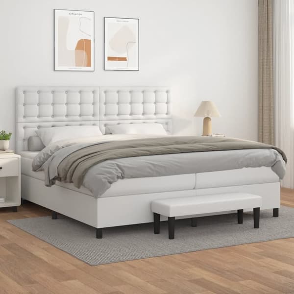 Ramsäng med madrass vit 200x200 cm konstläder