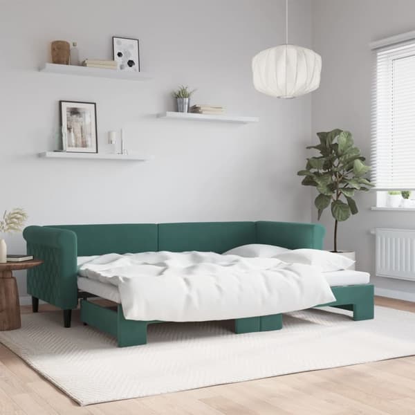 Dagbädd utdragbar mörkgrön 80x200 cm sammet