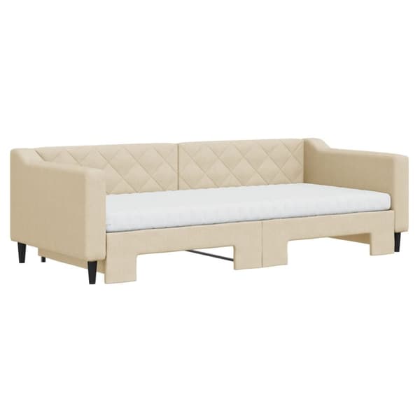 Dagbädd utdragbar med madrasser gräddvit 90x200 cm tyg