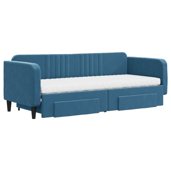 daybed med udtræk og skuffer 80x200 cm stof blå