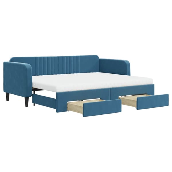 daybed med udtræk og skuffer 80x200 cm stof blå