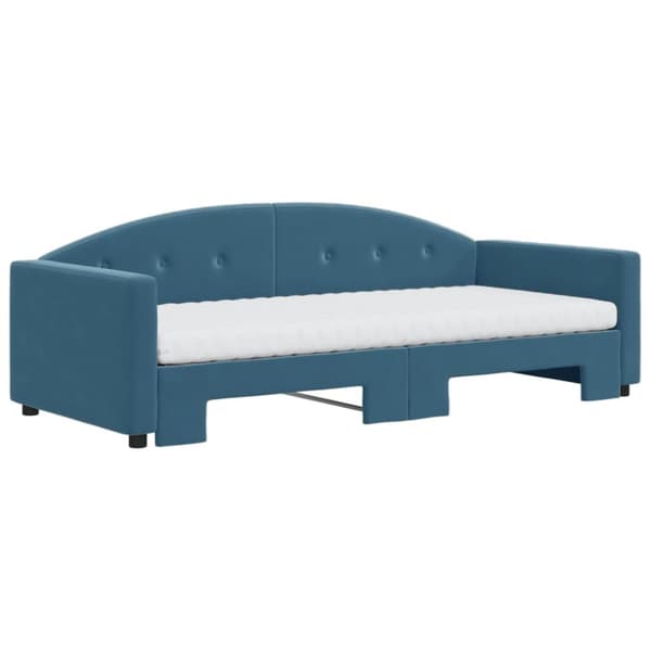 daybed med udtræk og madras 90x200 cm velour blå
