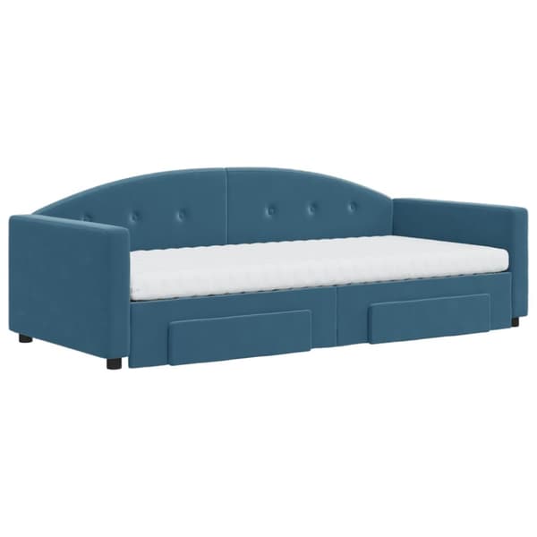 daybed med udtræk og skuffer 90x200 cm velour blå