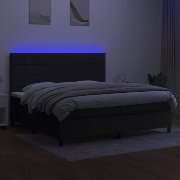kontinentalseng med LED-lys 200x200 cm stof sort
