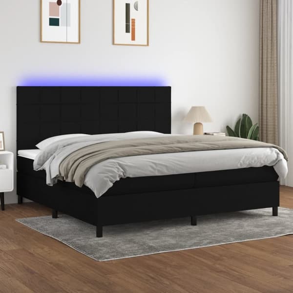 kontinentalseng med LED-lys 200x200 cm stof sort