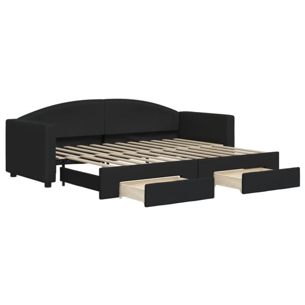 daybed med udtræk og skuffer 80x200 cm stof sort
