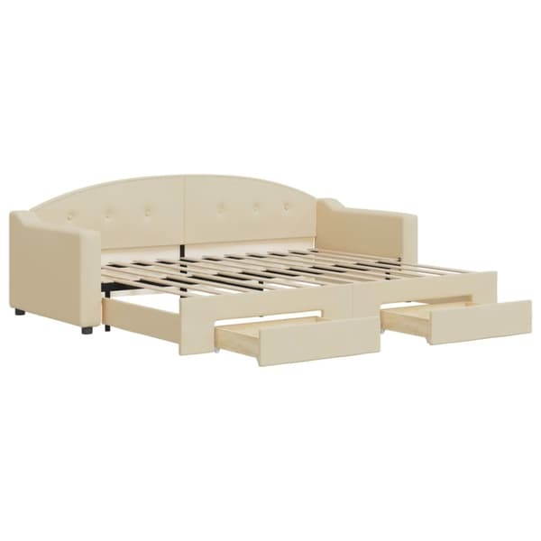 daybed med udtræk og skuffer 80x200 cm stof cremefarvet