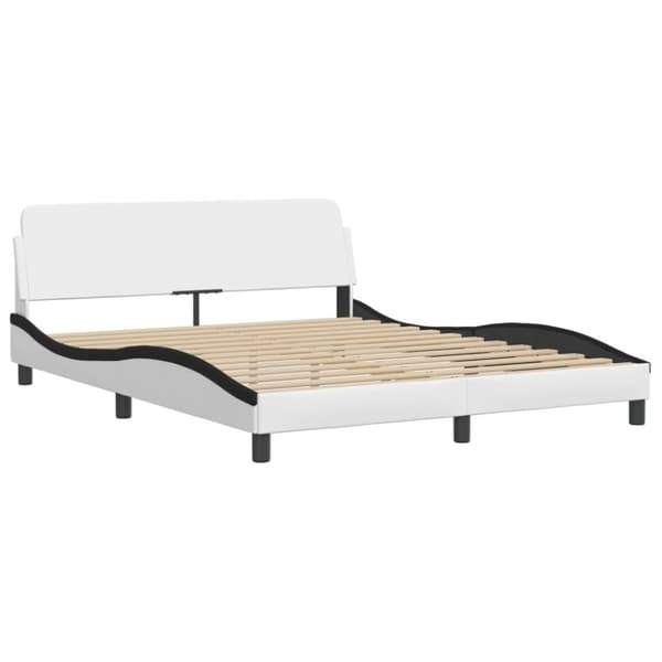 sengeramme med sengegavl 160x200 cm kunstlæder hvid og sort
