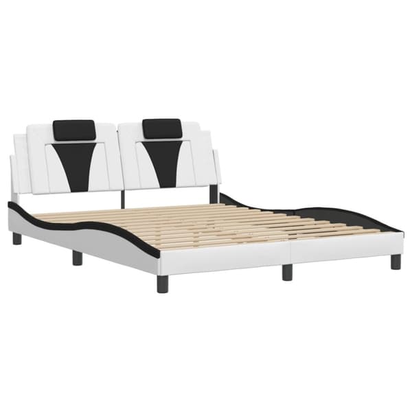 sengeramme med sengegavl 160x200 cm kunstlæder hvid og sort