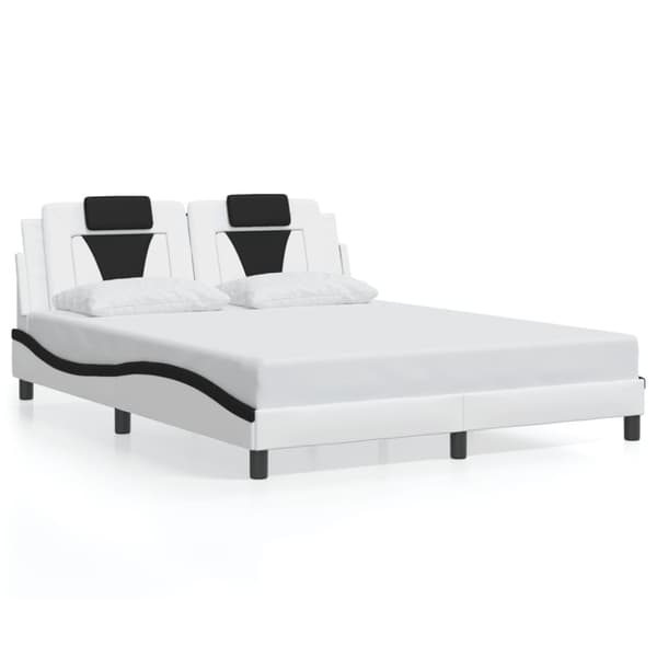 sengeramme med sengegavl 160x200 cm kunstlæder hvid og sort