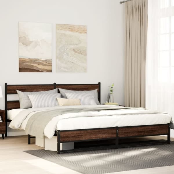 sengeramme uden madras 193x203 cm metal brun egetræsfarve