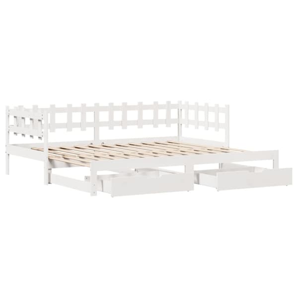 daybed med udtræk og skuffer uden madras 90x200 cm hvid