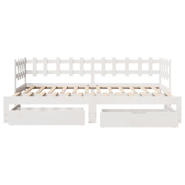 daybed med udtræk og skuffer uden madras 90x200 cm hvid