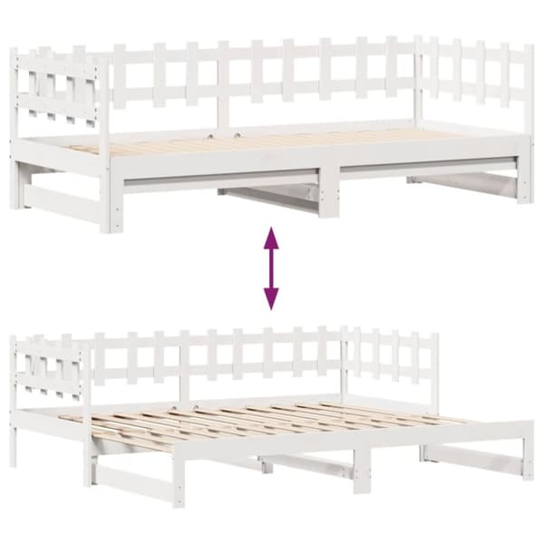 daybed med udtræk og skuffer uden madras 90x200 cm hvid