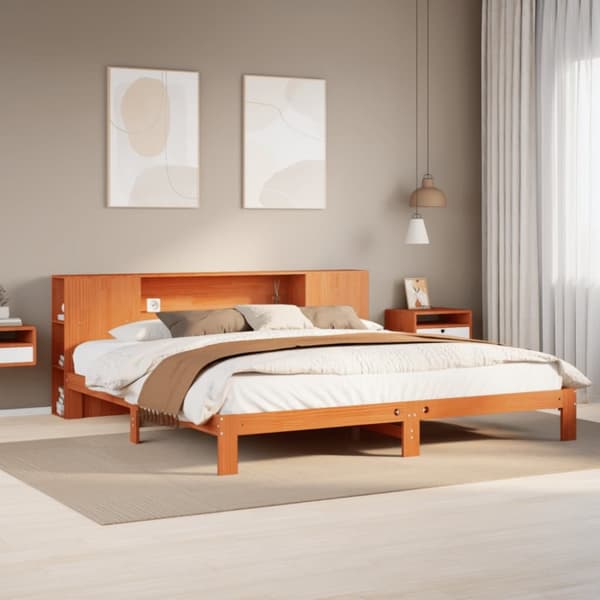seng med reol uden madras 180x200cm massivt fyrretræ gyldenbrun