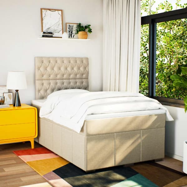 kontinentalseng med madras 120x190 cm stof cremefarvet