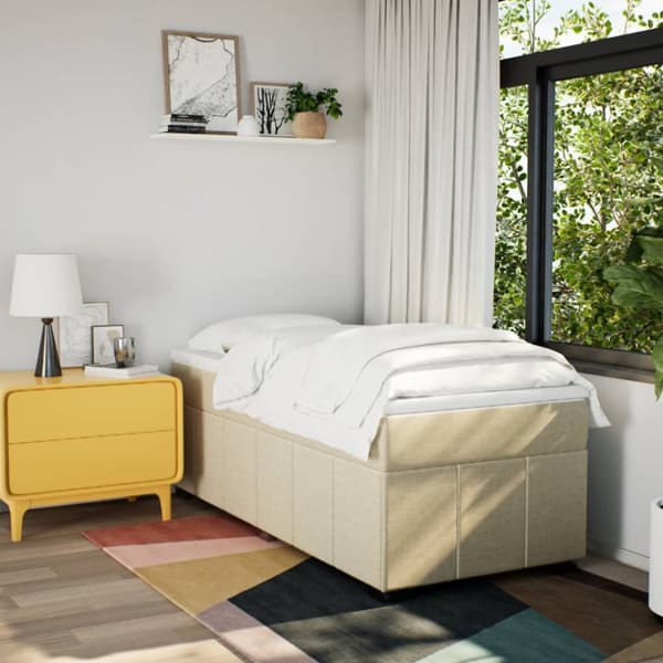 kontinentalseng med madras 90x190 cm stof cremefarvet