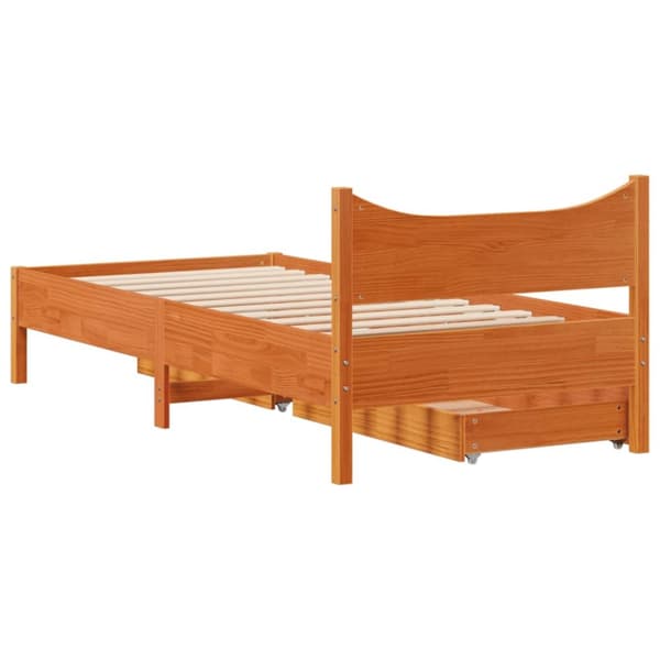 Sängynrunko laatikoilla vahanruskea 90x190 cm täysi mänty