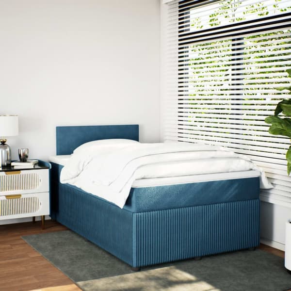 kontinentalseng med madras 120x190 cm velour blå