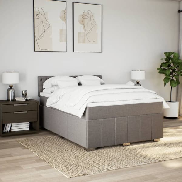 Ramsäng med madrass taupe 140x200 cm tyg