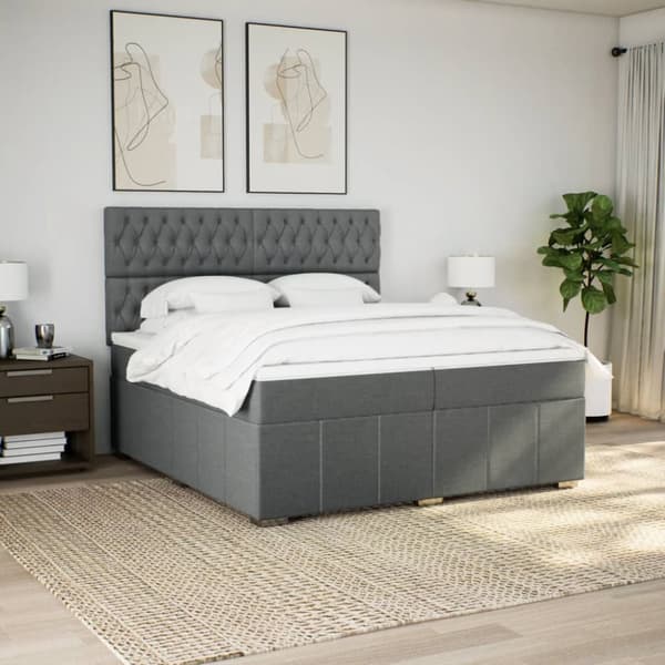 Ramsäng med madrass mörkgrå 200x200 cm tyg