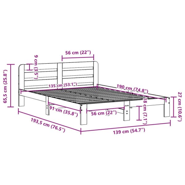 sengeramme uden madras 135x190 cm massivt fyrretræ hvid