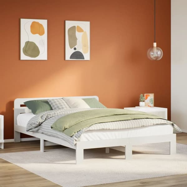 sengeramme uden madras 135x190 cm massivt fyrretræ hvid