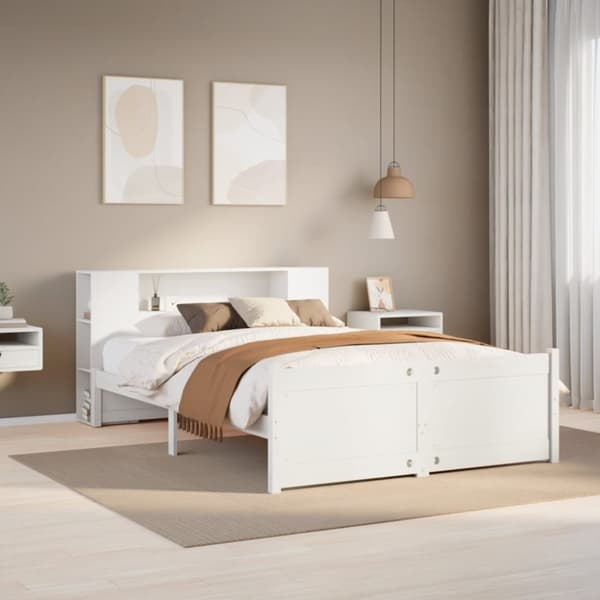 seng med reol uden madras 140x200 cm massivt fyrretræ hvid