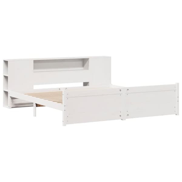 seng med reol uden madras 200x200 cm massivt fyrretræ hvid