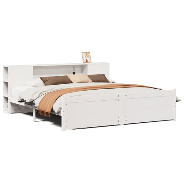 seng med reol uden madras 200x200 cm massivt fyrretræ hvid