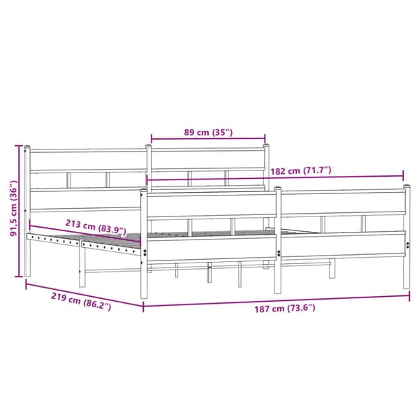 sengeramme uden madras 183x213 cm metal røget egetræsfarve