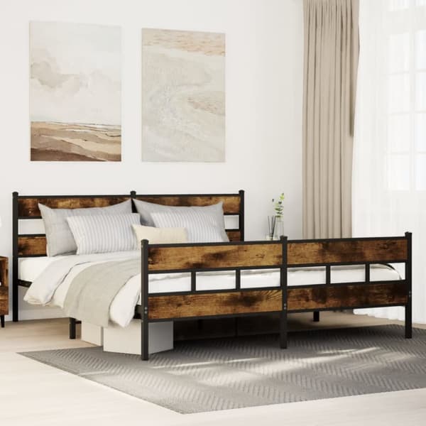 sengeramme uden madras 183x213 cm metal røget egetræsfarve