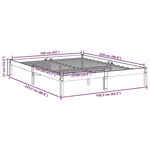 Sängram utan madrass extra lång vit 160x220 cm massiv furu