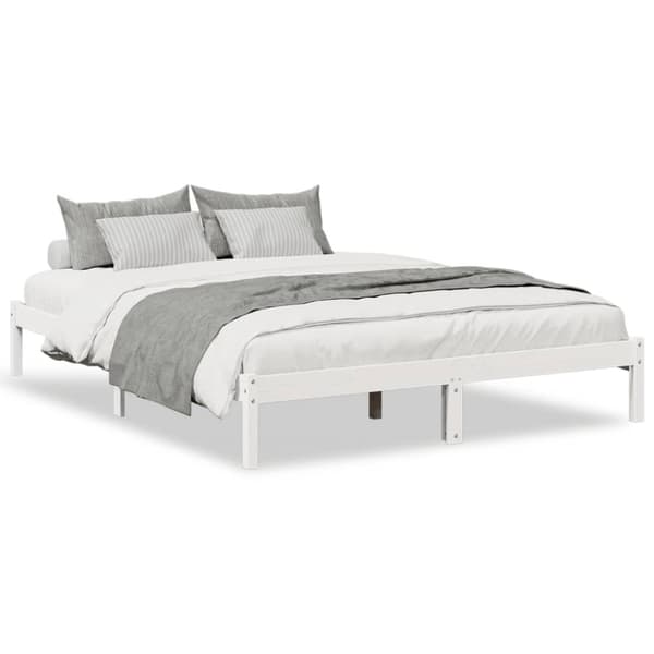 Sängram utan madrass extra lång vit 160x220 cm massiv furu