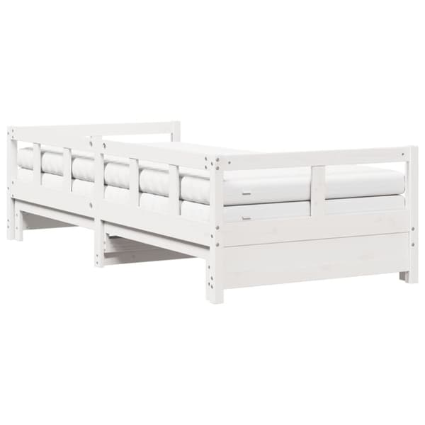 daybed med udtræk og madrasser 90x190 cm massivt fyrretræ hvid