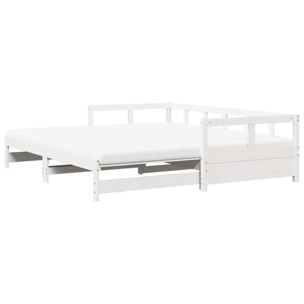 daybed med udtræk og madrasser 90x190 cm massivt fyrretræ hvid